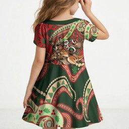 Aboriginal Christmas Kid Short Sleeve Dress Santa Riding Leaping Kangaroo Dot Pattern