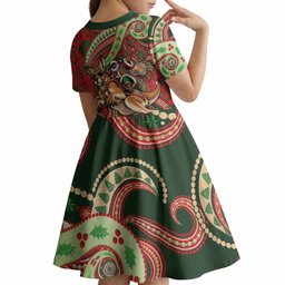Aboriginal Christmas Kid Short Sleeve Dress Santa Riding Leaping Kangaroo Dot Pattern