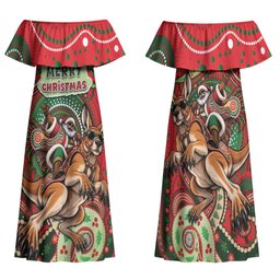 Aboriginal Christmas Family Matching Off Shoulder Maxi Dress and Hawaiian Shirt Santa Riding Leaping Kangaroo Dot Pattern