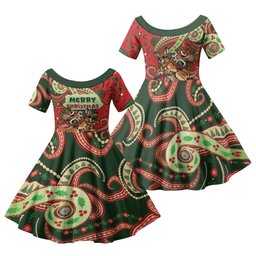 Aboriginal Christmas Family Matching Off Shoulder Maxi Dress and Hawaiian Shirt Santa Riding Leaping Kangaroo Dot Pattern
