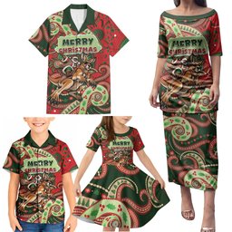 Aboriginal Christmas Family Matching Puletasi and Hawaiian Shirt Santa Riding Leaping Kangaroo Dot Pattern