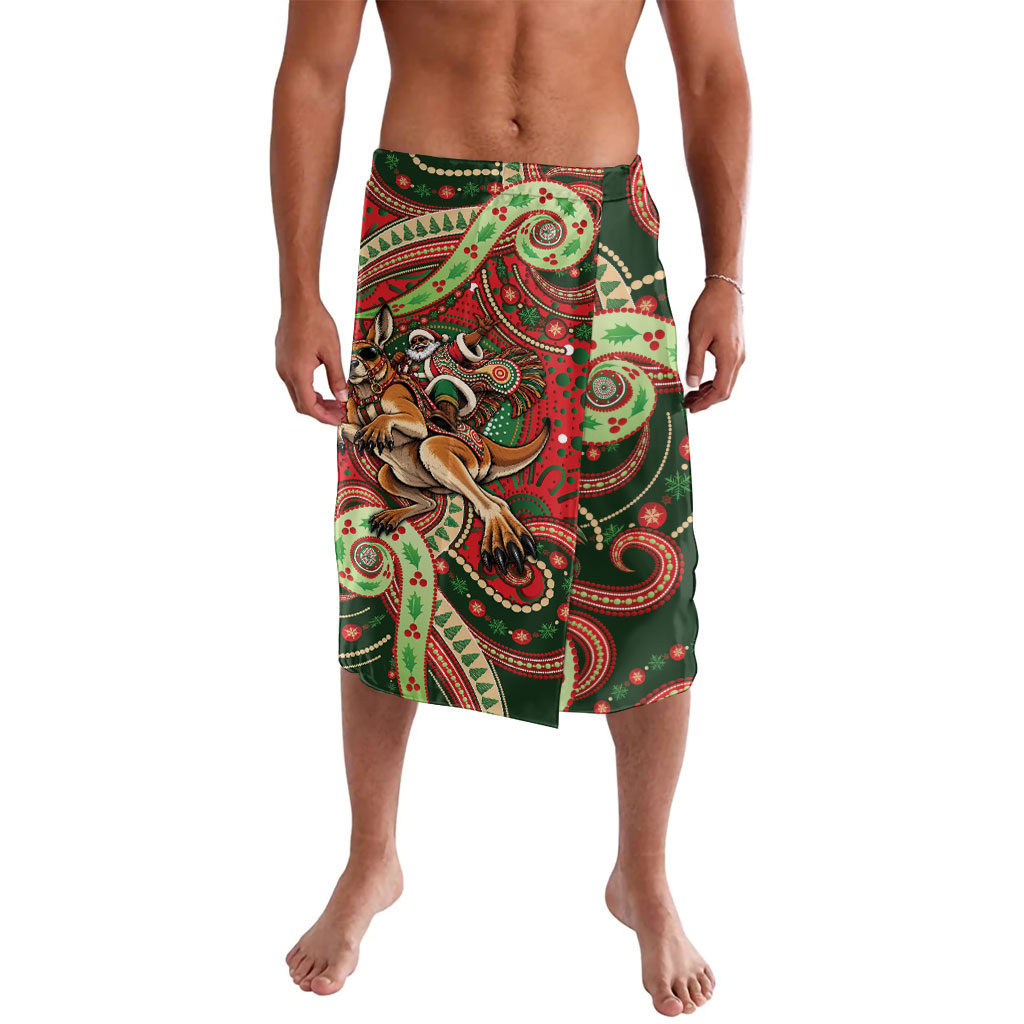 Aboriginal Christmas Lavalava Santa Riding Leaping Kangaroo Dot Pattern