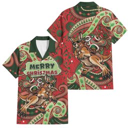 Aboriginal Christmas Family Matching Puletasi and Hawaiian Shirt Santa Riding Leaping Kangaroo Dot Pattern
