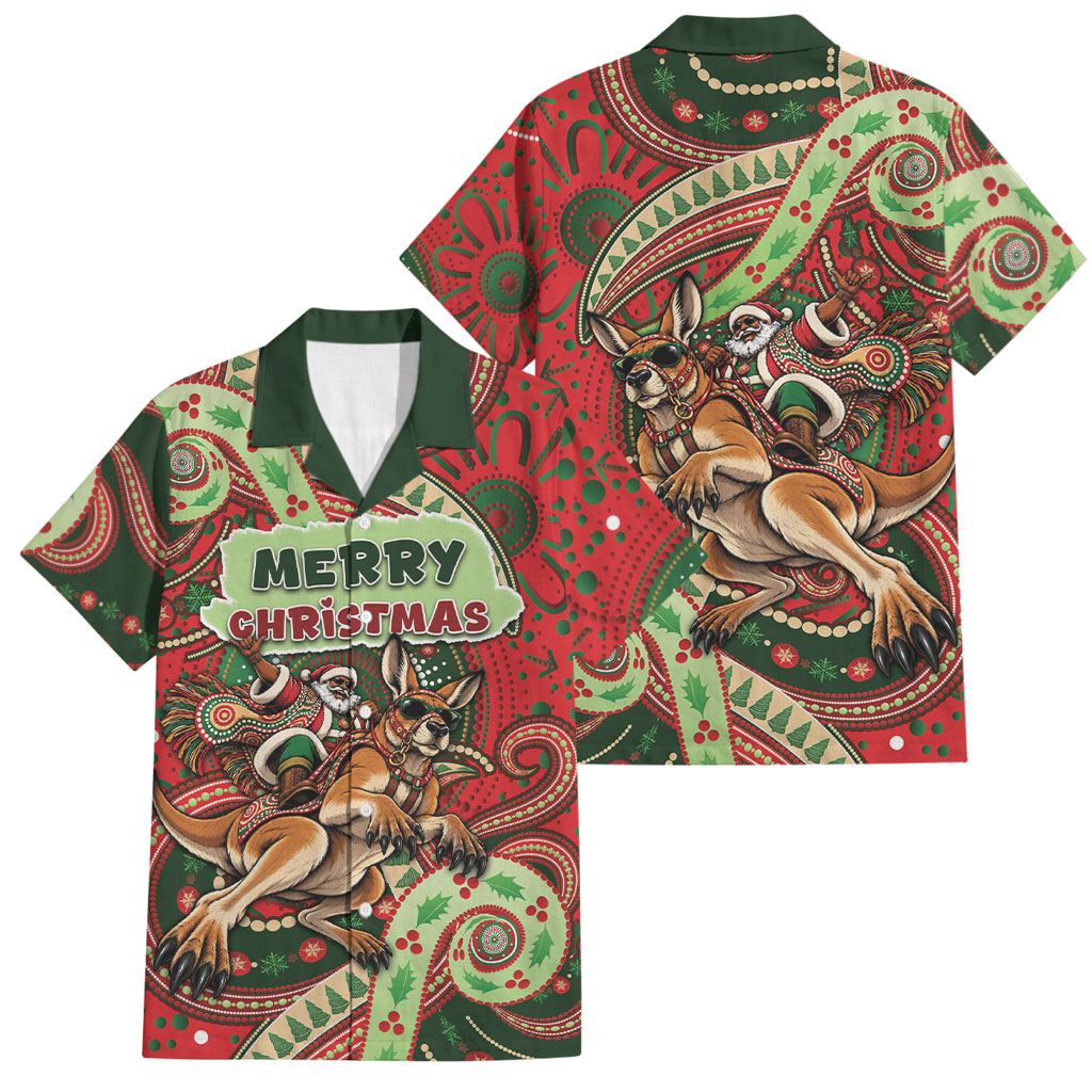 Aboriginal Christmas Family Matching Puletasi and Hawaiian Shirt Santa Riding Leaping Kangaroo Dot Pattern