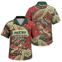 Aboriginal Christmas Family Matching Puletasi and Hawaiian Shirt Santa Riding Leaping Kangaroo Dot Pattern