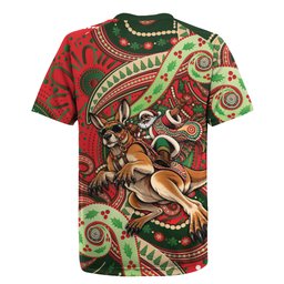 Aboriginal Christmas Rugby Jersey Santa Riding Leaping Kangaroo Dot Pattern