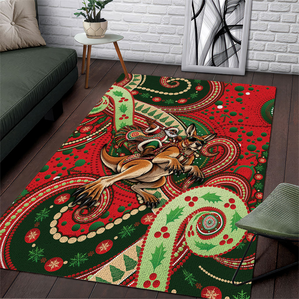 Aboriginal Christmas Area Rug Santa Riding Leaping Kangaroo Dot Pattern