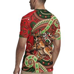 Aboriginal Christmas Rugby Jersey Santa Riding Leaping Kangaroo Dot Pattern