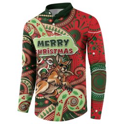 Aboriginal Christmas Button Sweatshirt Santa Riding Leaping Kangaroo Dot Pattern
