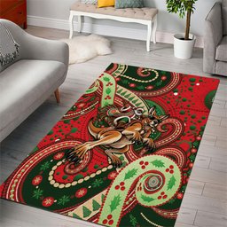 Aboriginal Christmas Area Rug Santa Riding Leaping Kangaroo Dot Pattern