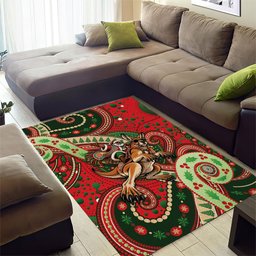 Aboriginal Christmas Area Rug Santa Riding Leaping Kangaroo Dot Pattern