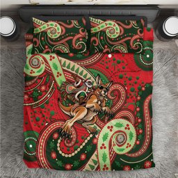 Aboriginal Christmas Bedding Set Santa Riding Leaping Kangaroo Dot Pattern