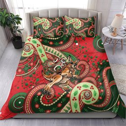 Aboriginal Christmas Bedding Set Santa Riding Leaping Kangaroo Dot Pattern