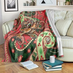 Aboriginal Christmas Blanket Santa Riding Leaping Kangaroo Dot Pattern