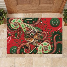 Aboriginal Christmas Rubber Doormat Santa Riding Leaping Kangaroo Dot Pattern