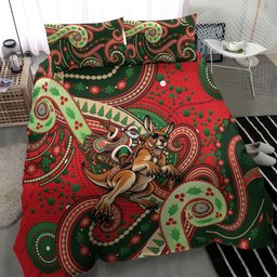 Aboriginal Christmas Bedding Set Santa Riding Leaping Kangaroo Dot Pattern