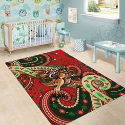 Aboriginal Christmas Area Rug Santa Riding Leaping Kangaroo Dot Pattern
