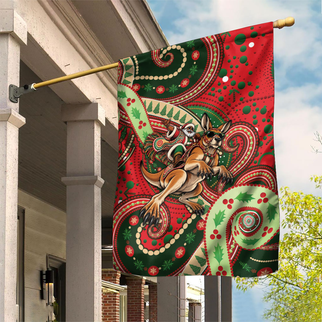 Aboriginal Christmas Garden Flag Santa Riding Leaping Kangaroo Dot Pattern