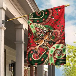 Aboriginal Christmas Garden Flag Santa Riding Leaping Kangaroo Dot Pattern