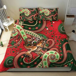 Aboriginal Christmas Bedding Set Santa Riding Leaping Kangaroo Dot Pattern