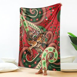 Aboriginal Christmas Blanket Santa Riding Leaping Kangaroo Dot Pattern