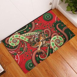 Aboriginal Christmas Rubber Doormat Santa Riding Leaping Kangaroo Dot Pattern
