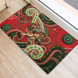 Aboriginal Christmas Rubber Doormat Santa Riding Leaping Kangaroo Dot Pattern