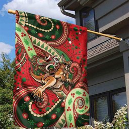 Aboriginal Christmas Garden Flag Santa Riding Leaping Kangaroo Dot Pattern