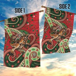 Aboriginal Christmas Garden Flag Santa Riding Leaping Kangaroo Dot Pattern