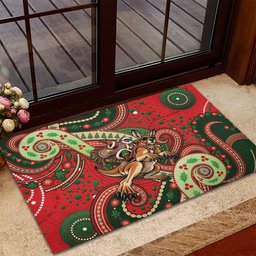 Aboriginal Christmas Rubber Doormat Santa Riding Leaping Kangaroo Dot Pattern