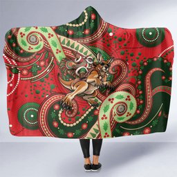 Aboriginal Christmas Hooded Blanket Santa Riding Leaping Kangaroo Dot Pattern