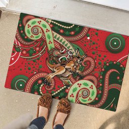Aboriginal Christmas Rubber Doormat Santa Riding Leaping Kangaroo Dot Pattern