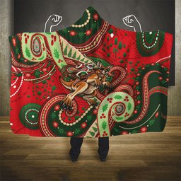 Aboriginal Christmas Hooded Blanket Santa Riding Leaping Kangaroo Dot Pattern