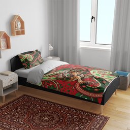 Aboriginal Christmas Bedding Set Santa Riding Leaping Kangaroo Dot Pattern
