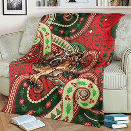 Aboriginal Christmas Blanket Santa Riding Leaping Kangaroo Dot Pattern