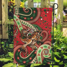 Aboriginal Christmas Garden Flag Santa Riding Leaping Kangaroo Dot Pattern