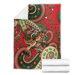 Aboriginal Christmas Blanket Santa Riding Leaping Kangaroo Dot Pattern