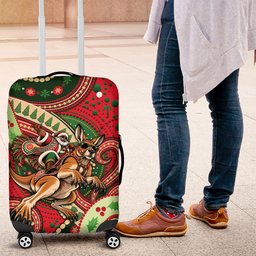 Aboriginal Christmas Luggage Cover Santa Riding Leaping Kangaroo Dot Pattern