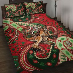 Aboriginal Christmas Quilt Bed Set Santa Riding Leaping Kangaroo Dot Pattern