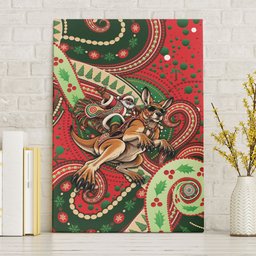 Aboriginal Christmas Canvas Wall Art Santa Riding Leaping Kangaroo Dot Pattern