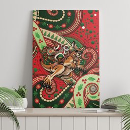 Aboriginal Christmas Canvas Wall Art Santa Riding Leaping Kangaroo Dot Pattern