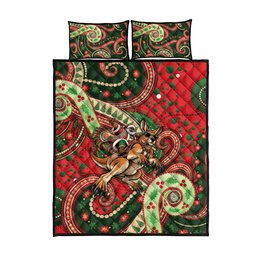 Aboriginal Christmas Quilt Bed Set Santa Riding Leaping Kangaroo Dot Pattern