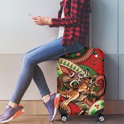 Aboriginal Christmas Luggage Cover Santa Riding Leaping Kangaroo Dot Pattern