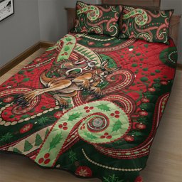 Aboriginal Christmas Quilt Bed Set Santa Riding Leaping Kangaroo Dot Pattern