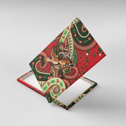 Aboriginal Christmas Canvas Wall Art Santa Riding Leaping Kangaroo Dot Pattern