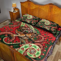 Aboriginal Christmas Quilt Bed Set Santa Riding Leaping Kangaroo Dot Pattern