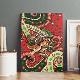 Aboriginal Christmas Canvas Wall Art Santa Riding Leaping Kangaroo Dot Pattern