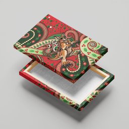 Aboriginal Christmas Canvas Wall Art Santa Riding Leaping Kangaroo Dot Pattern