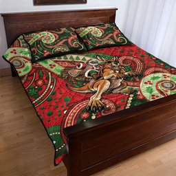 Aboriginal Christmas Quilt Bed Set Santa Riding Leaping Kangaroo Dot Pattern