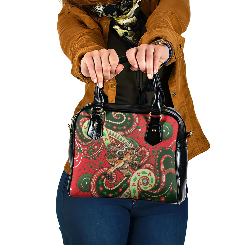 Aboriginal Christmas Shoulder Handbag Santa Riding Leaping Kangaroo Dot Pattern
